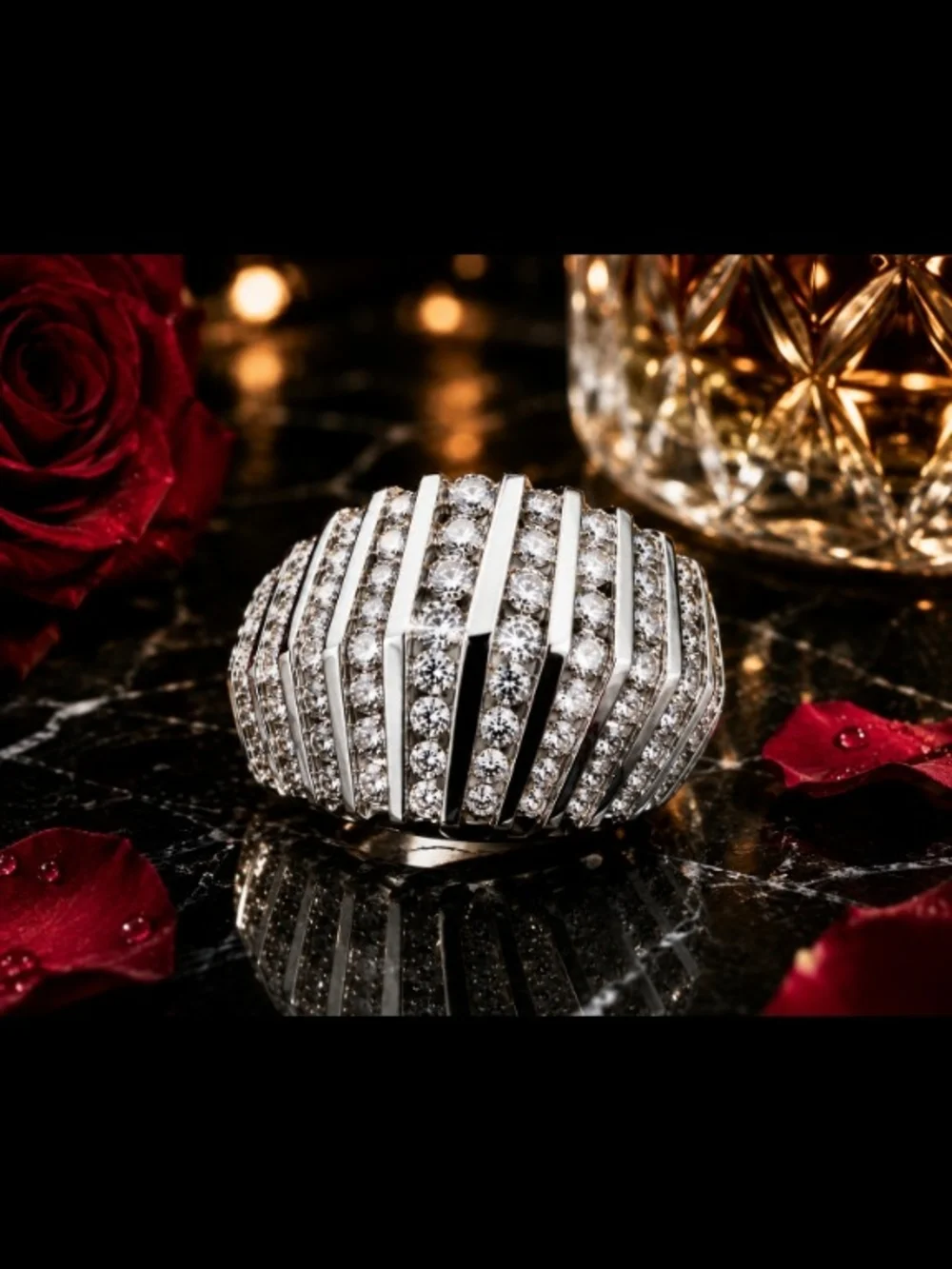 Men's Silver Tone CZ Statement Ring Size 8 Wide Pave Band New